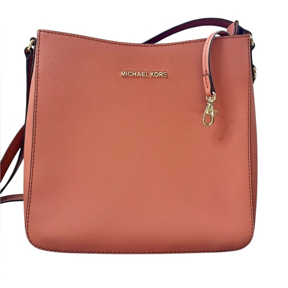 Jet Set Large Saffiano Leather Messenger Bag - Coral/Pink - Picture 1 of 10